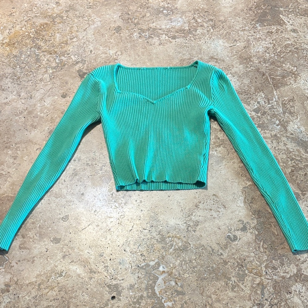 Teal Ribbed Long Sleeve Top